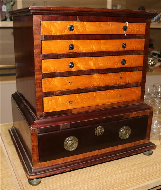 A mahogany and satinwood collectors chest